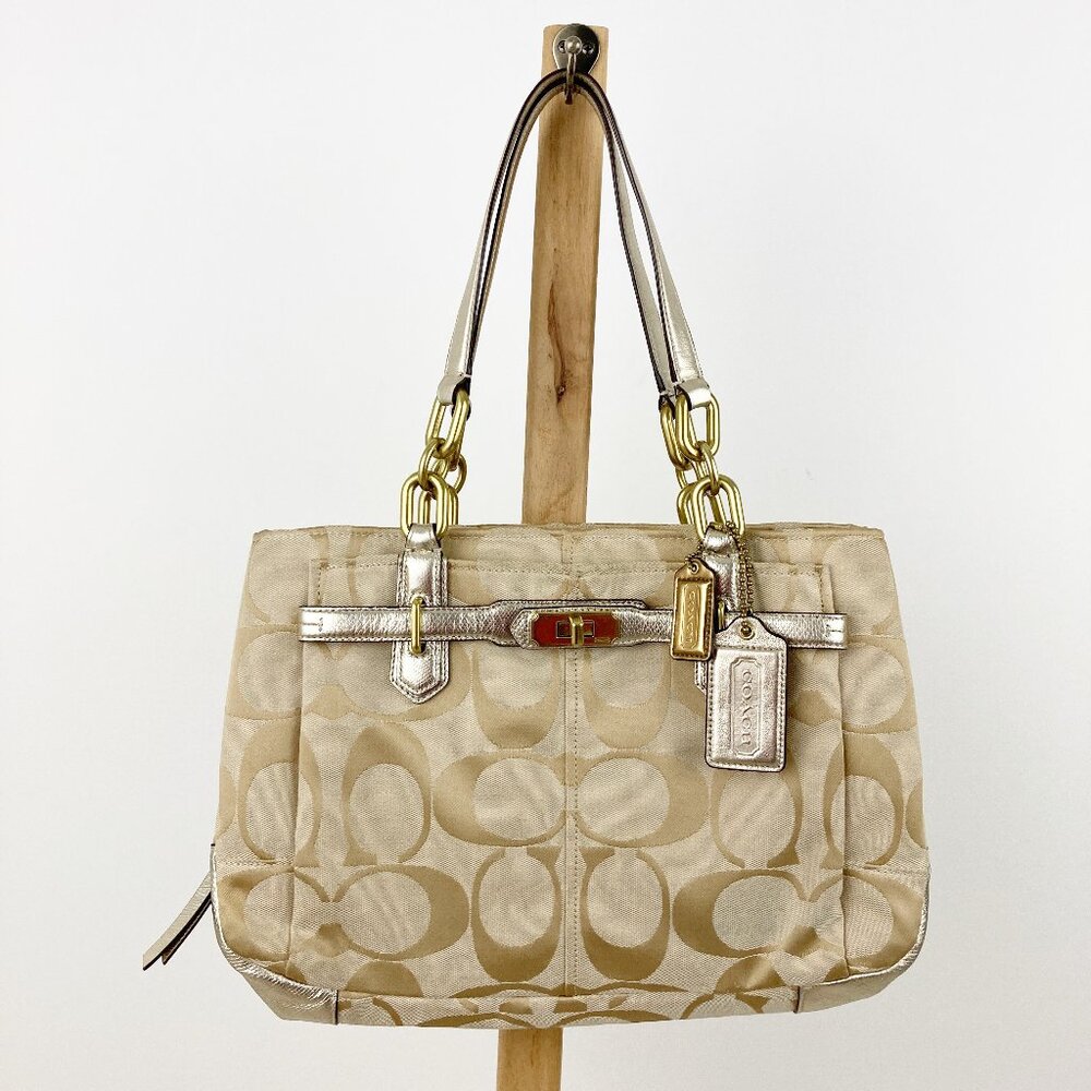 Coach Beige and Gold Shoulder Bag